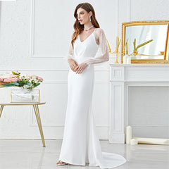 Fashionable French Elegant Mesh Stitching Sleeves Fishtail Dress