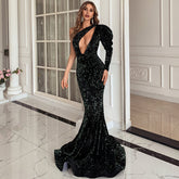 Party Formal Cocktail Small Trailing Dress Annual Party Banquet Irregular Asymmetric Fishtail Sequ Dress