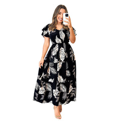 V neck Buttons Decorative Elastic Waisted Stitching A Line Dress