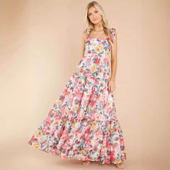 Elegantes kragenfreies Kleid mit Blumenmuster und Trägern
