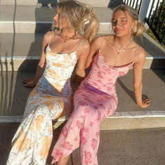 Mesh Floral Print Sling Slim Fit Dress Waist Controlled Dress