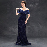 Off Shoulder Evening Dress Slim Fishtail Christmas Party Dress for Summer