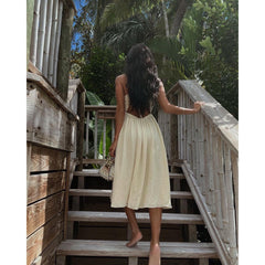 Bandeau V Neck Dress Loose Vacation Split Large Swing