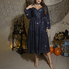Plus Size Dress Sequined Long Sleeve Halloween Dress
