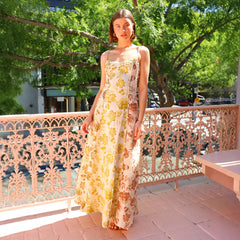 Vestido informal con estampado de espagueti, espalda descubierta y vuelo amplio