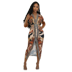 Wear Short Sleeve V neck Slim Print Dress