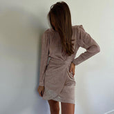 Early Long Sleeve round Neck Twisted Waist Design Dress Hip Dress