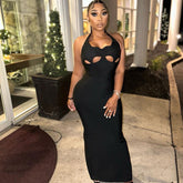 Drag Sister Backless Hollow Out Cutout Sheath Back Slit Lace Halter Dress