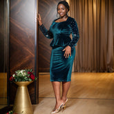 Elegant Long Sleeve Beaded Dress Flannel High Waist Dress