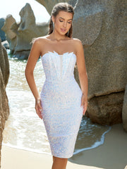 Elegant Dress Sleeveless Tight White Sheath High Waist Slim Fit Wedding Annual Meeting Birthday Gathering