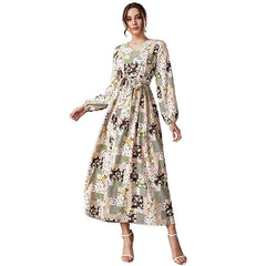 Print Woven High Waist V neck Dress