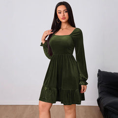 French Velvet Wine Red Dress Midi Dress