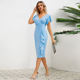Business Dress V Neck Flounce Slim Dress