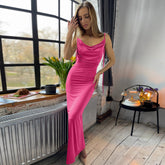 Slim Fit Backless Pleating Sling Dress Maxi Dress