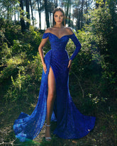 Sequined Tube Top Slit Large Swing Cocktail Evening Dress