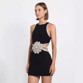 Design Waist Baring Dress Exquisite Rhinestone Floral Birthday Dress