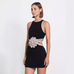 Design Waist Baring Dress Exquisite Rhinestone Floral Birthday Dress