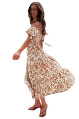 Elegant off-Shoulder Short Sleeve Lace-up Large Maxi Dress for