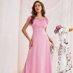 Dress Embroidered Long Lace High Waist Round Neck Large Swing Dress