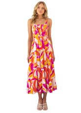 Camisole Tube Top Cinched Waist Large Printed Dress for Abstract Floral