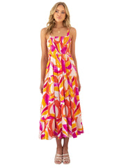 Camisole Tube Top Cinched Waist Large Printed Dress for Abstract Floral