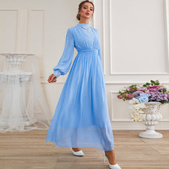 Vestido de malla de encaje con cuello redondo y manga larga