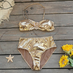 Halter Spaghetti Straps Tube Top High Waist Split Swimsuit Bikini Long Sleeve Dress Blouse