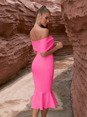 Vestido de noche con lazo y hombros descubiertos, elegante vestido de fiesta con volantes