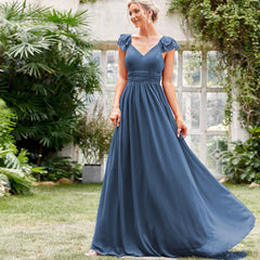 Vestido de noche de gasa con escote en V largo, vestido formal de gasa para fiesta, vestido de noche directo