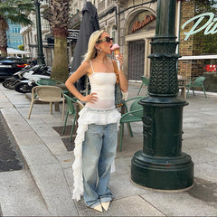 Strap off Neck Lace Stitching Irregular Asymmetric Dress