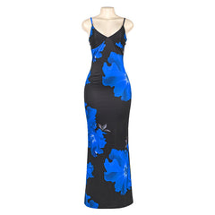 Vestido largo sin mangas con estampado floral y tirantes