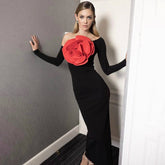 Tube Top Dress Slim Fit Backless Decorative Floral Split Dress