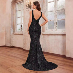 Prom Party Dress Sequined Sleeveless High End Affordable Luxury Fishtail Evening Gown Elegant