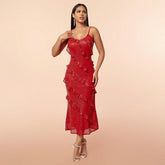 Sequined Backless Strap Long Evening Dress