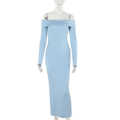 Fall Elegant Slim Off Shoulder Long Sleeve Split