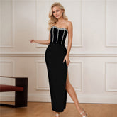 Fall Tube Top Diamond Bandage Dress Side Split Hip Wrapped Dress Dress