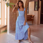 Wide Shoulder Strap Sleeveless Printed Swing Dress