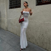 Tube Top Cropped Outfit Mesh Fishtail Dress Slim Fit Maxi Dress