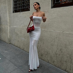 Vestido tubo corto de malla con cola de pez y corte entallado