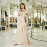 Elegant Long Sequined Long Sleeve round Neck Cocktail Annual Meeting Evening Dress Bridesmaid