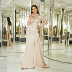 Elegantes, langes Paillettenkleid mit langen Ärmeln und Rundhalsausschnitt, ideal für Cocktailpartys, Jahrestreffen, Abendveranstaltungen oder als Brautjungfernkleid