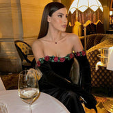 Floral Sequin Lace Decoration Velvet Dress Dress with Gloves