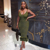 Personalized Sling Backless Wooden Ear Knitted Slim Fit Maxi Dress