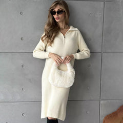 Turtleneck Half Zipper Woolen Loose Inner Wear Base Knitting Dress