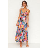 Sundress Small Maxi Floral Print Fresh Sweet Spaghetti-Strap Dress
