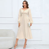 V Neck Slim Fit Graceful Long Sleeve Dress