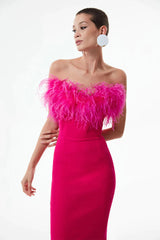 Ostrich Fur Tube Top Bandage One Piece Dress