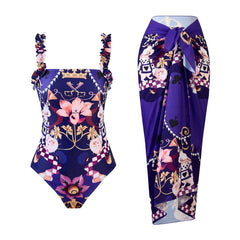 One Piece Printed Swimsuit Swimwear Chiffon Dress Swimsuit Outfit