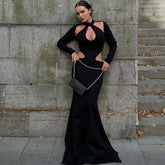 Fall Hollow Out Cutout Long-Sleeved Slim Fit Sheath Dress