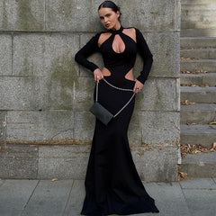 Vestido ajustado de manga larga con aberturas en otoño